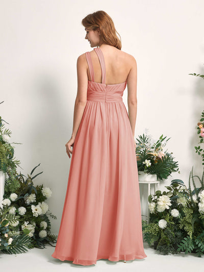 Carlyna Evelyn A-Line Champagne Rose Bridesmaid Dress Maxi Sleeveless One Shoulder Dress Back View #color_champagne-rose