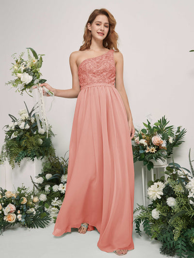 Carlyna Bonita A-Line Champagne Rose Embroidered Bridesmaid Dress Maxi Sleeveless One Shoulder Dress Side View 2 #color_champagne-rose