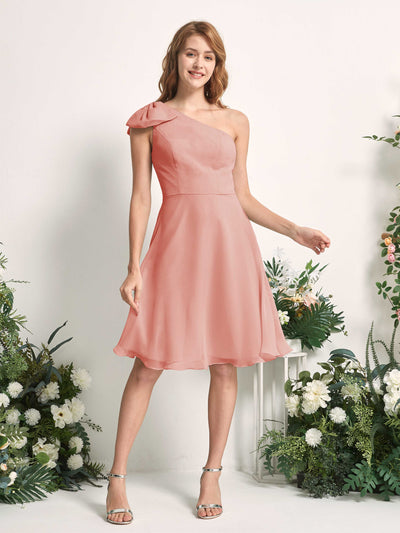 Carlyna Brenda A-Line Champagne Rose Bridesmaid Dress Knee-Length Sleeveless One Shoulder Dress Front View #color_champagne-rose