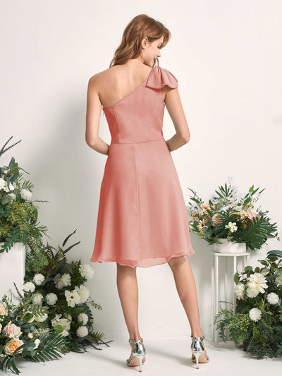 Carlyna Brenda A-Line Champagne Rose Bridesmaid Dress Knee-Length Sleeveless One Shoulder Dress Back View #color_champagne-rose