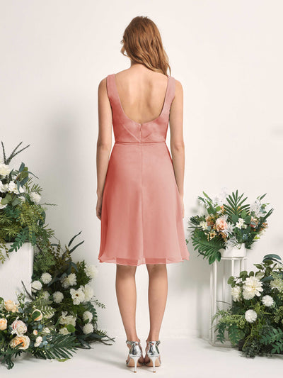 Carlyna Alisha A-Line Champagne Rose Bridesmaid Dress Knee-Length Sleeveless V-Neck Dress Back View #color_champagne-rose
