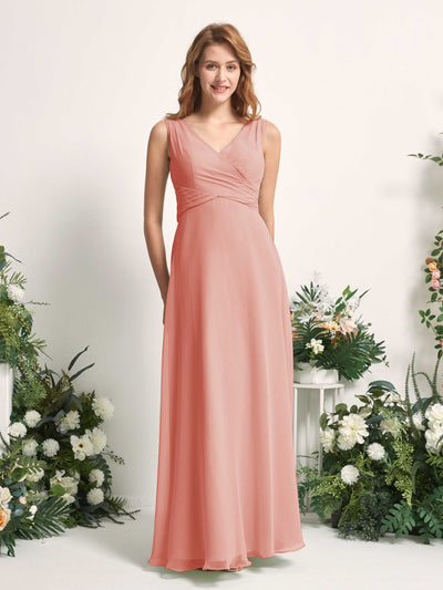 Carlyna June A-Line Champagne Rose Bridesmaid Dress Maxi Sleeveless V-Neck Dress #color_champagne-rose