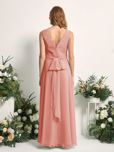 Carlyna June A-Line Champagne Rose Bridesmaid Dress Maxi Sleeveless V-Neck Dress #color_champagne-rose