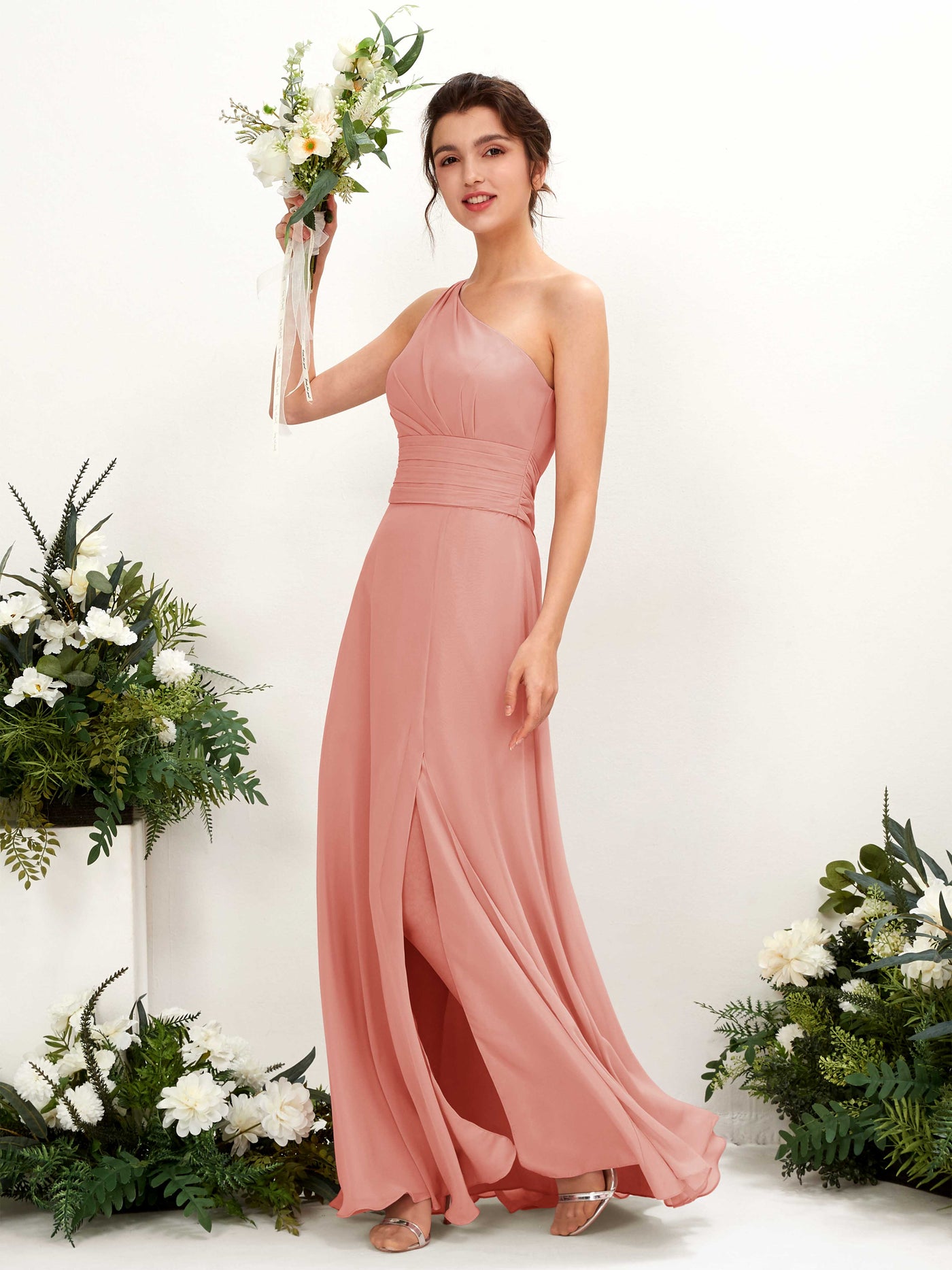 A-line One Shoulder Sleeveless Bridesmaid Dress - Champagne Rose (81224706)#color_champagne-rose