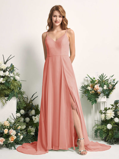 Carlyna Marcia A-Line Champagne Rose Bridesmaid Dress Maxi Sleeveless V-Neck Dress #color_champagne-rose
