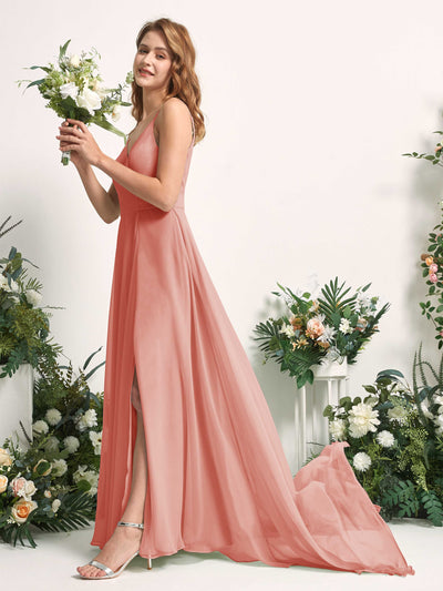 Carlyna Marcia A-Line Champagne Rose Bridesmaid Dress Maxi Sleeveless V-Neck Dress #color_champagne-rose