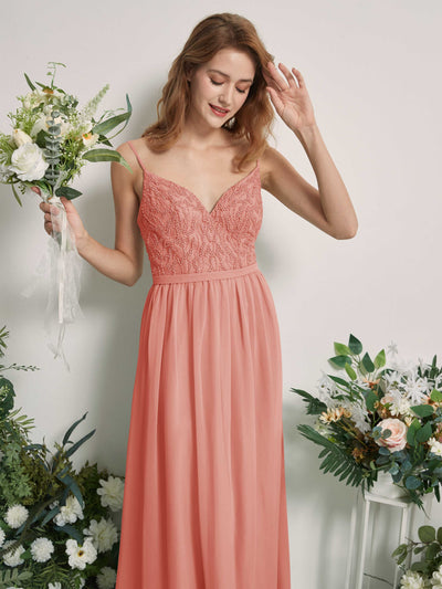 Carlyna Alexandra A-Line Champagne Rose Beaded Bridesmaid Dress Maxi Sleeveless V-Neck Dress Side View 2 #color_champagne-rose