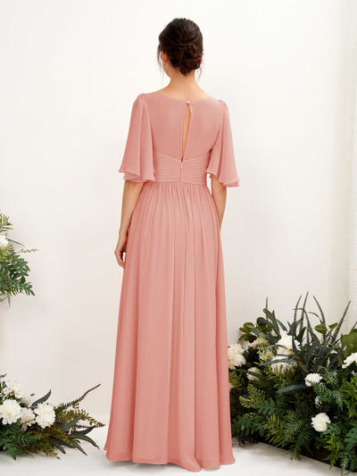 Carlyna Odette A-Line Champagne Rose Bridesmaid Dress Maxi Short Sleeve V-Neck Dress #color_champagne-rose