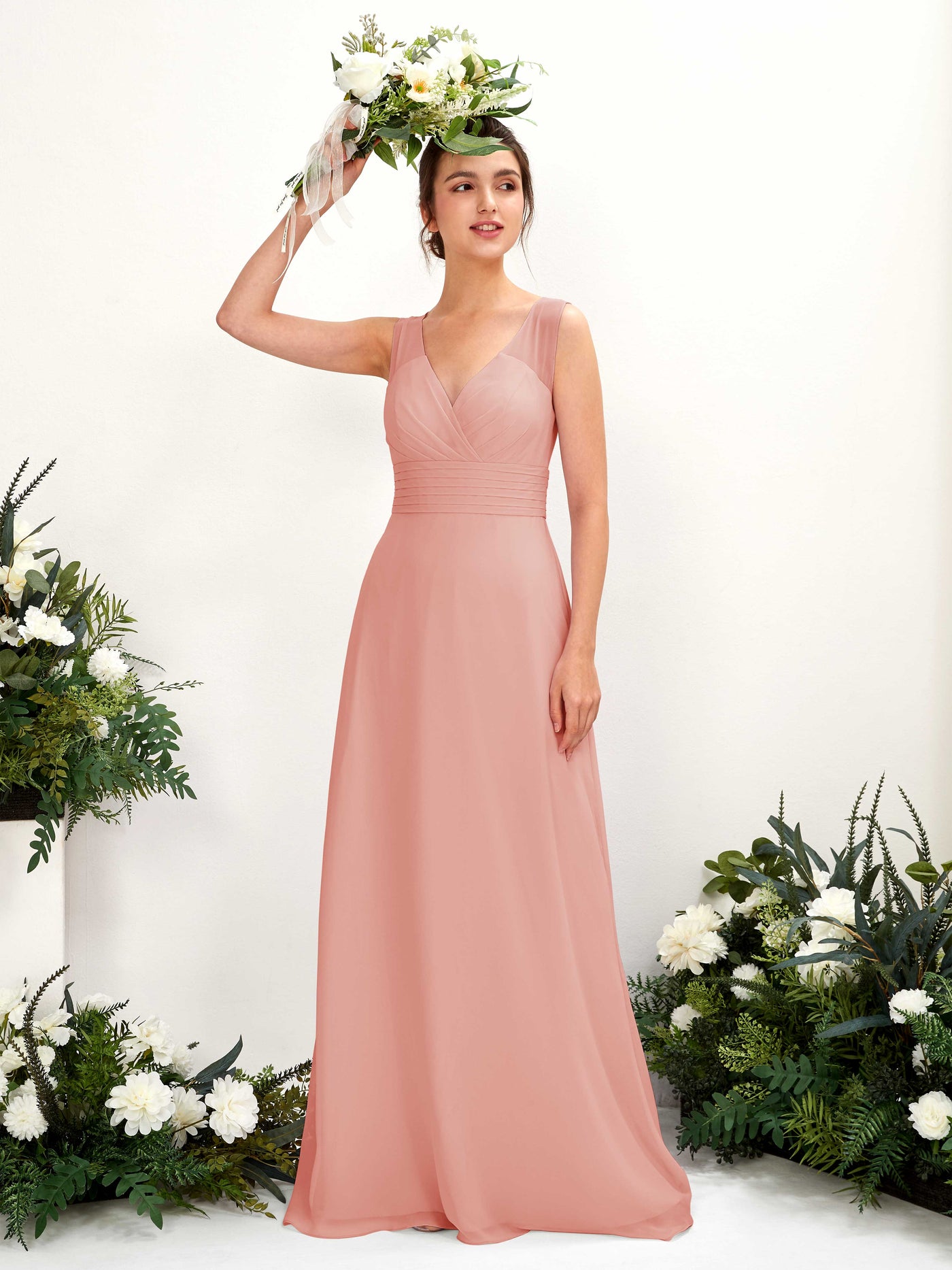 A-line V-neck Sleeveless Chiffon Bridesmaid Dress - Champagne Rose (81220906)#color_champagne-rose