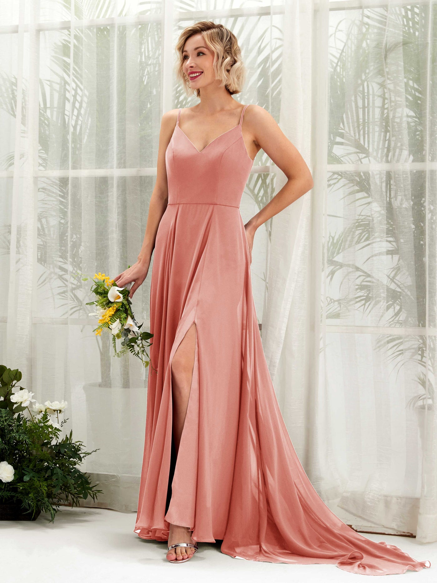Ball Gown V-neck Sleeveless Bridesmaid Dress - Champagne Rose (81224106)#color_champagne-rose