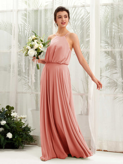 Carlyna Alva A-Line Champagne Rose Bridesmaid Dress Maxi Sleeveless Halter Dress Front View #color_champagne-rose