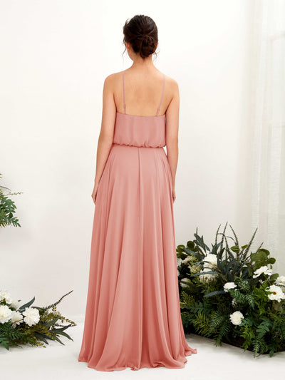 Carlyna Alva A-Line Champagne Rose Bridesmaid Dress Maxi Sleeveless Halter Dress Back View #color_champagne-rose