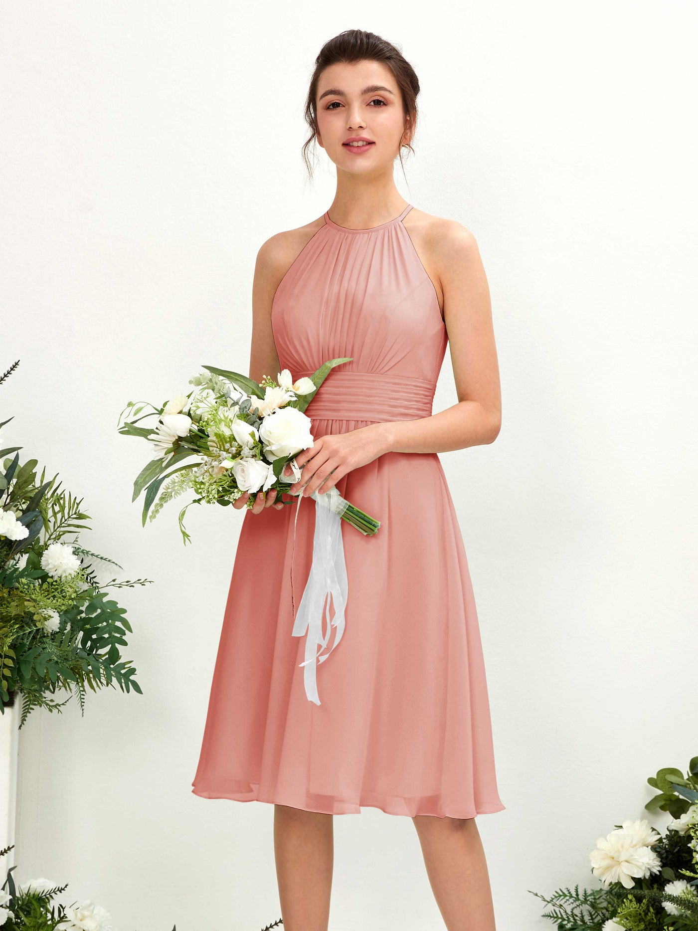 Halter Sleeveless Chiffon Bridesmaid Dress - Champagne Rose (81220106)#color_champagne-rose