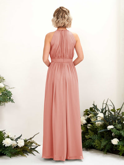 Carlyna Eden A-Line Champagne Rose Bridesmaid Dress Maxi Sleeveless Round Neck Dress Back View #color_champagne-rose