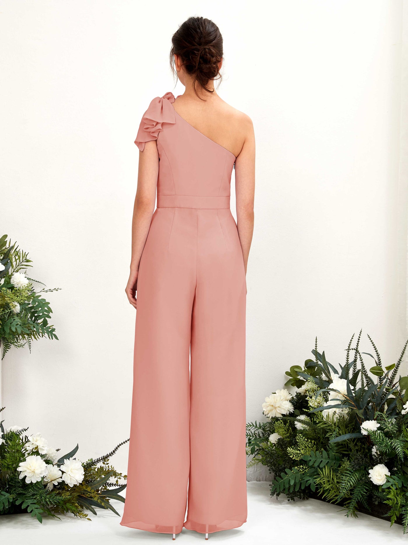 One Shoulder Sleeveless Chiffon Bridesmaid Wide-Leg Jumpsuit - Champagne Rose (81220806)#color_champagne-rose