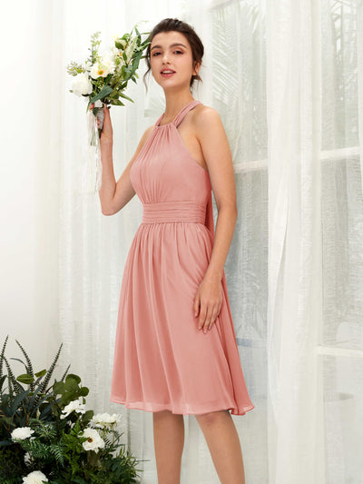 Carlyna Yvonne A-Line Champagne Rose Bridesmaid Dress Knee-Length Sleeveless Round Neck Dress #color_champagne-rose