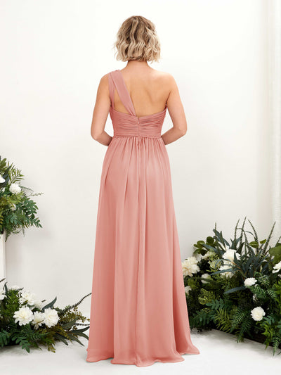 Carlyna Flaze A-Line Champagne Rose Bridesmaid Dress Maxi Sleeveless One Shoulder Dress Back View #color_champagne-rose