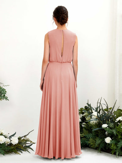Carlyna Alma A-Line Champagne Rose Bridesmaid Dress Maxi Sleeveless Round Neck Dress Back View #color_champagne-rose