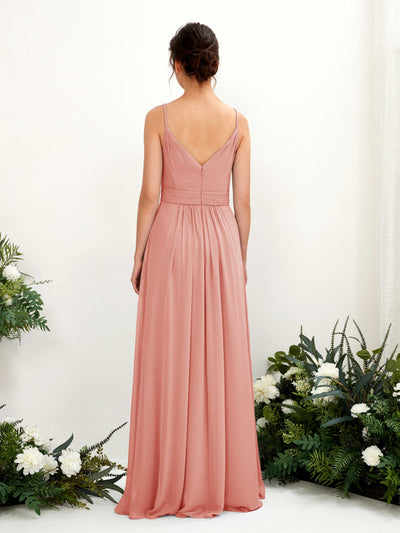 Carlyna Dira A-Line Champagne Rose Bridesmaid Dress Maxi Sleeveless V-Neck Dress Back View #color_champagne-rose