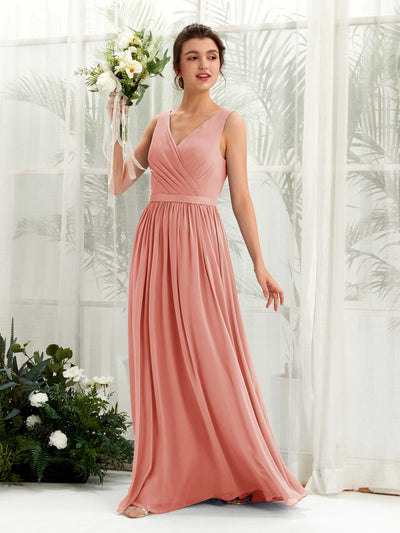 Carlyna Barbara A-Line Champagne Rose Bridesmaid Dress Maxi Sleeveless V-Neck Dress Front View #color_champagne-rose