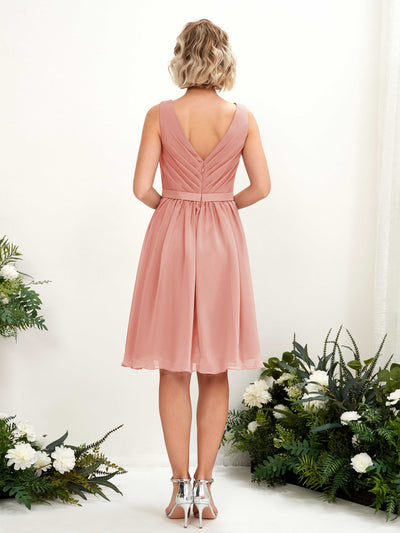 Carlyna Natasha A-Line Champagne Rose Bridesmaid Dress Knee-Length Sleeveless V-Neck Dress #color_champagne-rose