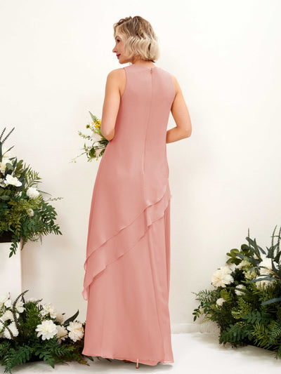 Carlyna Finna Sheath Champagne Rose Bridesmaid Dress Maxi Sleeveless Round Neck Dress Back View #color_champagne-rose