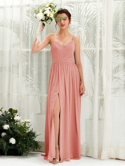 Carlyna Angela A-Line Champagne Rose Bridesmaid Dress Maxi Sleeveless V-Neck Dress Front View #color_champagne-rose