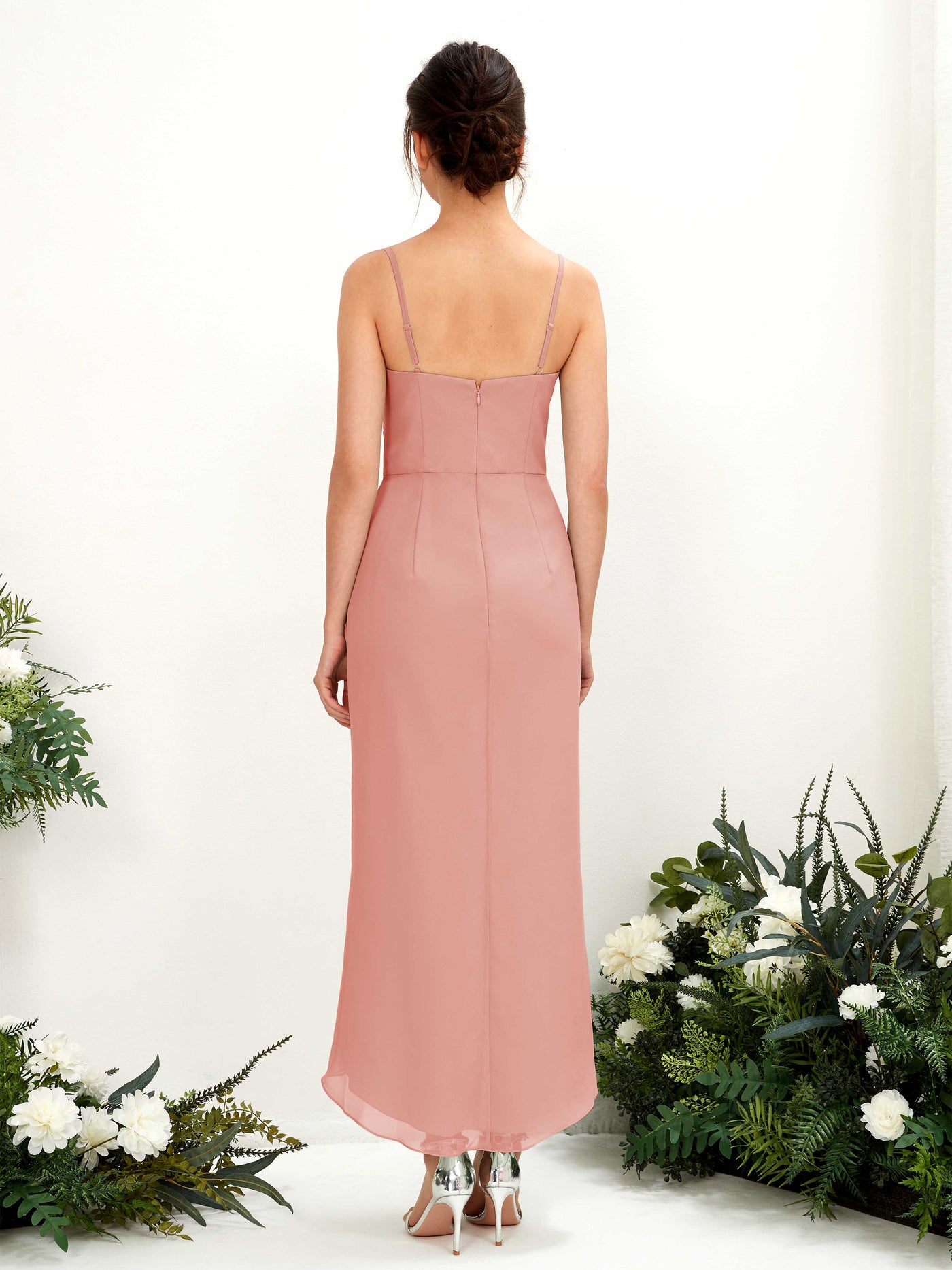 Spaghetti-straps V-neck Sleeveless Chiffon Bridesmaid Dress - Champagne Rose (81221306)#color_champagne-rose
