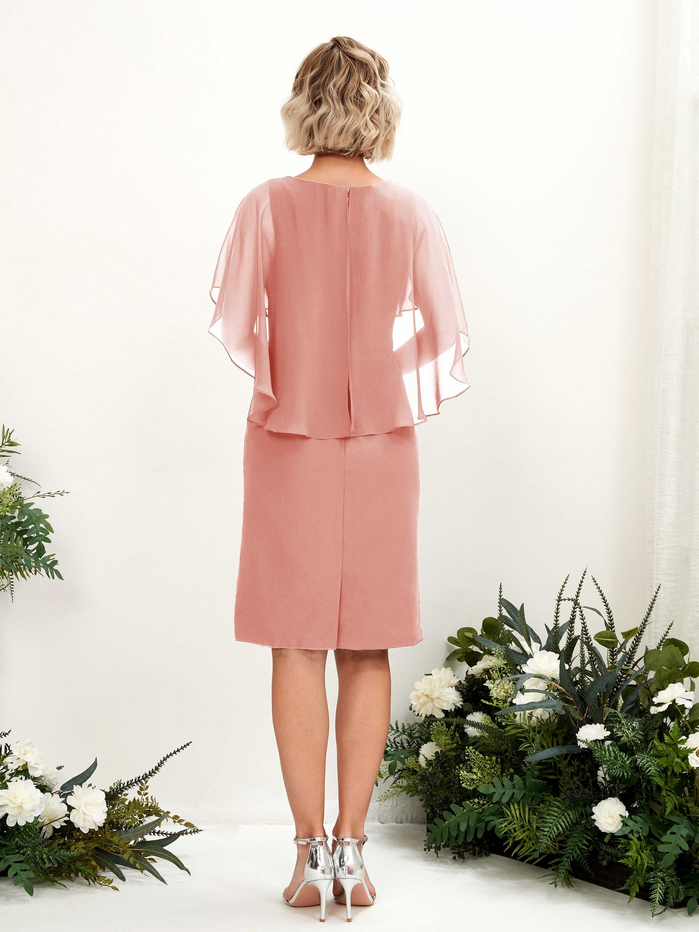 V-neck Short Sleeves Chiffon Bridesmaid Dress - Champagne Rose (81224006)#color_champagne-rose