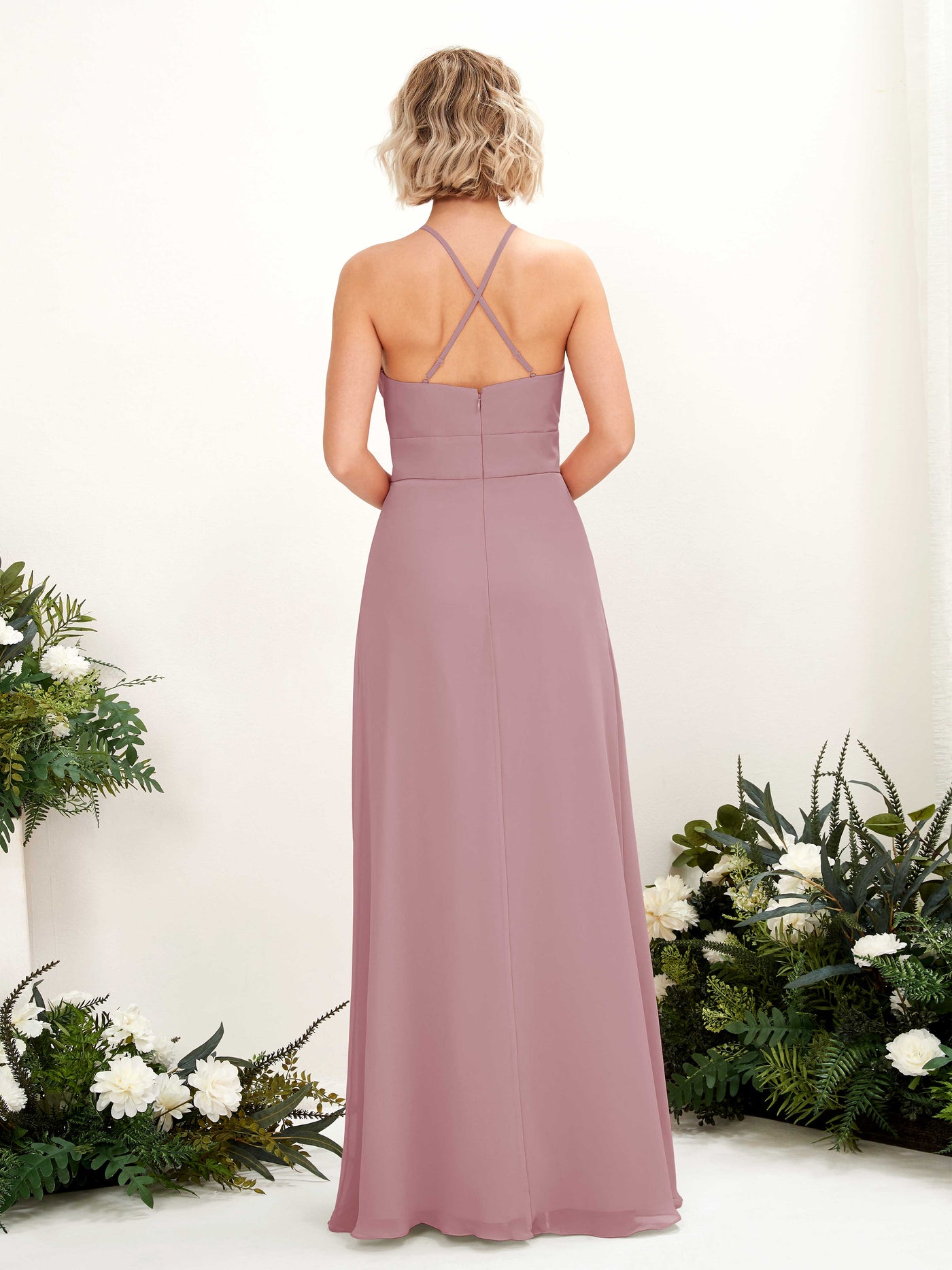 A-line Ball Gown Halter Spaghetti-straps Sleeveless Bridesmaid Dress - Vintage Mauve (81225201)#color_vintage-mauve