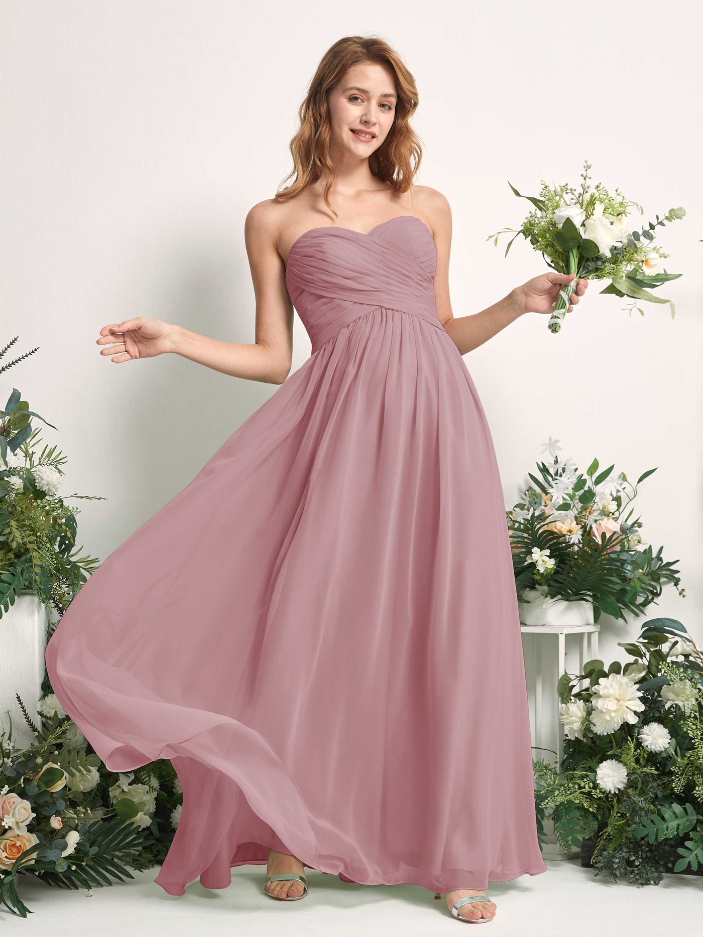 Bridesmaid Dress A-line Chiffon Sweetheart Full Length Sleeveless Wedding Party Dress - Vintage Mauve (81226901)#color_vintage-mauve
