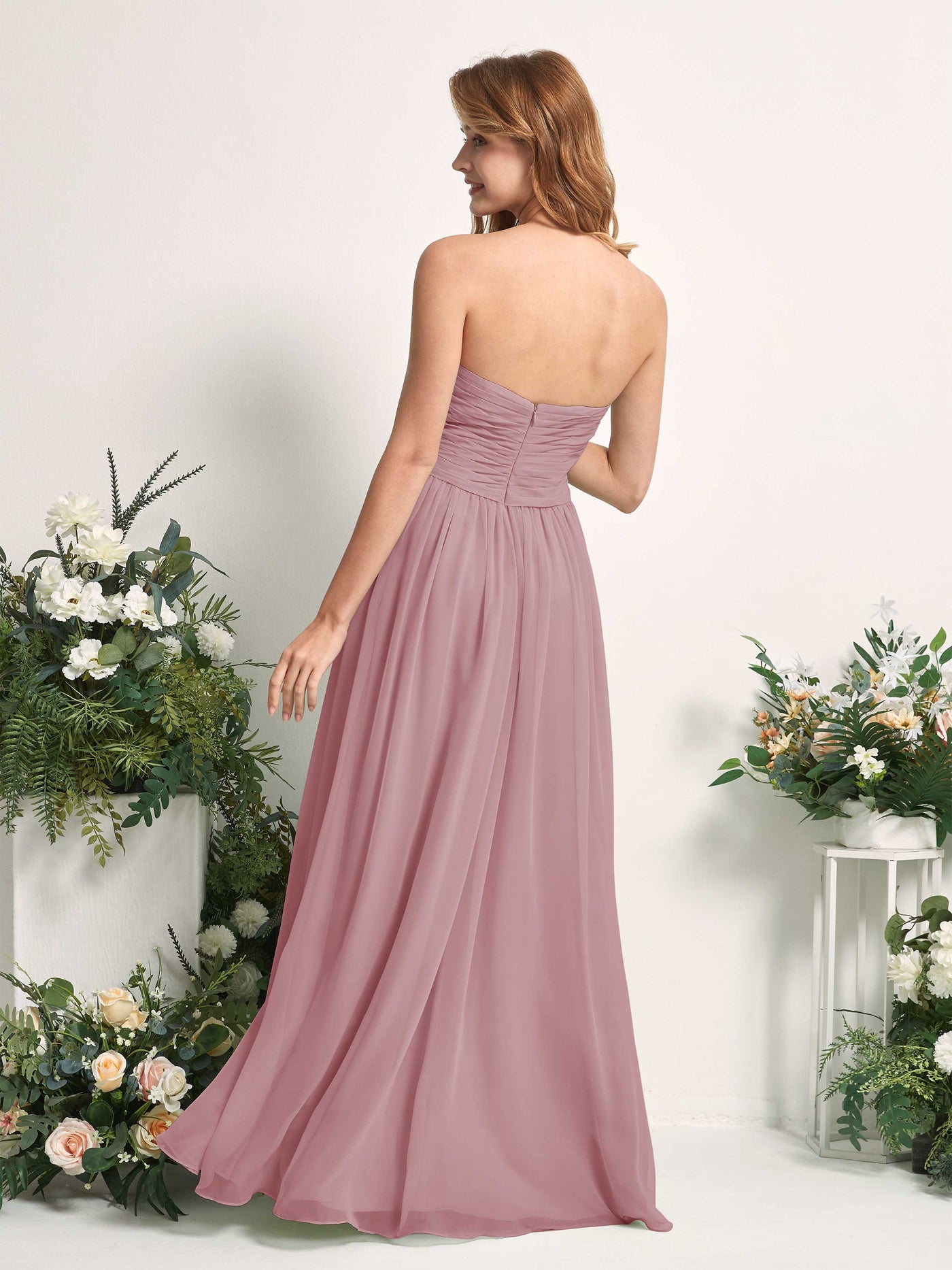 Bridesmaid Dress A-line Chiffon Sweetheart Full Length Sleeveless Wedding Party Dress - Vintage Mauve (81226901)#color_vintage-mauve