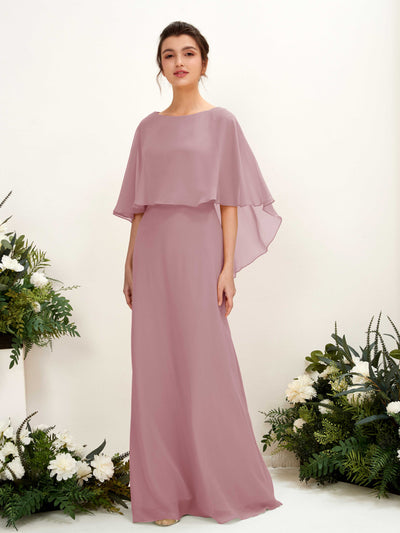 Carlyna Savin Sheath Vintage Mauve Bridesmaid Dress Maxi Cap Sleeve Boat Neck Dress #color_vintage-mauve