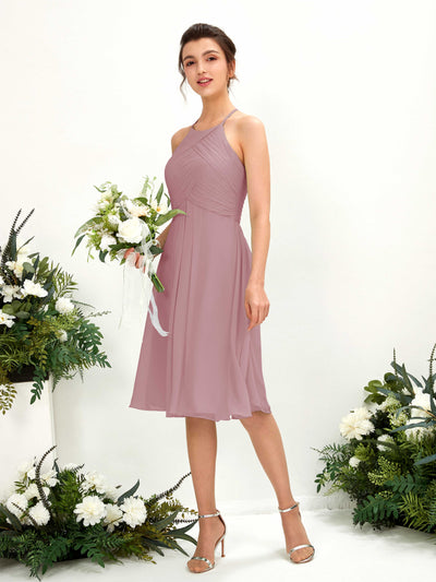 Carlyna Davina A-Line Vintage Mauve Bridesmaid Dress Knee-Length Sleeveless Round Neck Dress Front View #color_vintage-mauve