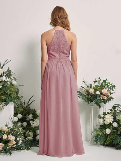 Carlyna Denise A-Line Vintage Mauve Embroidered Bridesmaid Dress Maxi Sleeveless Round Neck Dress Back View #color_vintage-mauve