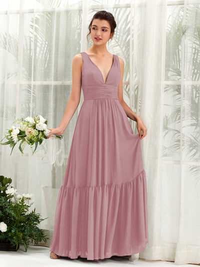 Carlyna Alissa A-Line Vintage Mauve Bridesmaid Dress Maxi Sleeveless V-Neck Dress Front View #color_vintage-mauve