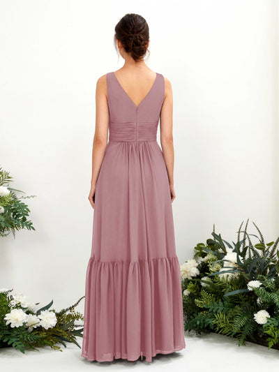 Carlyna Alissa A-Line Vintage Mauve Bridesmaid Dress Maxi Sleeveless V-Neck Dress Back View #color_vintage-mauve