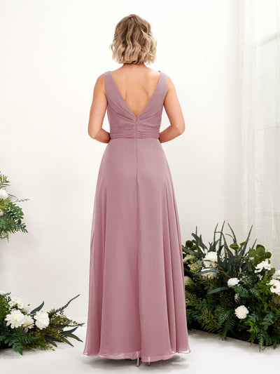 Carlyna Brianna A-Line Vintage Mauve Bridesmaid Dress Maxi Sleeveless Boat Neck Dress Back View #color_vintage-mauve