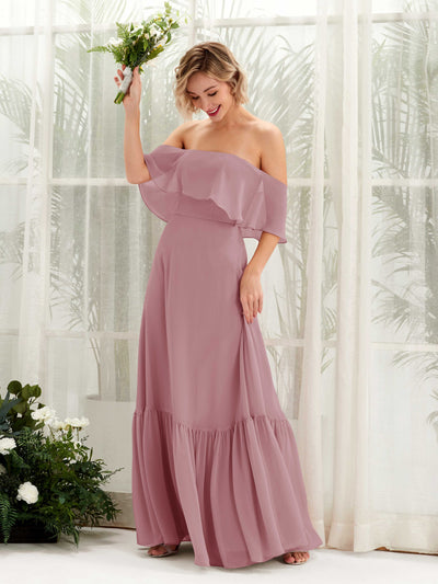 Carlyna Joie A-Line Vintage Mauve Bridesmaid Dress Maxi Sleeveless Off the Shoulder Dress #color_vintage-mauve
