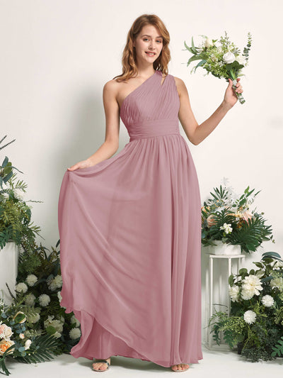 Carlyna Evelyn A-Line Vintage Mauve Bridesmaid Dress Maxi Sleeveless One Shoulder Dress Front View #color_vintage-mauve