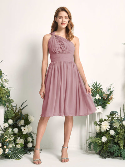 Carlyna Echo A-Line Vintage Mauve Bridesmaid Dress Knee-Length Sleeveless One Shoulder Dress Front View #color_vintage-mauve