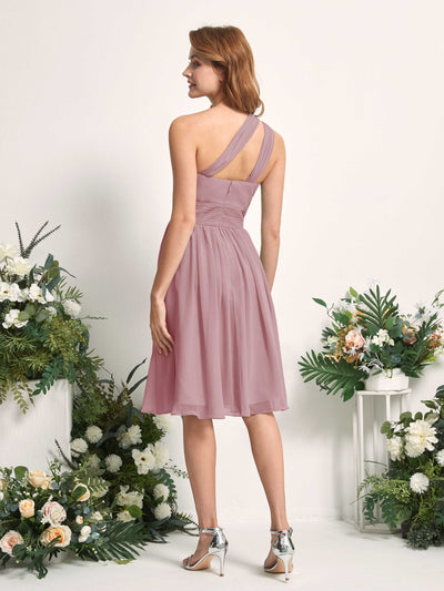 Carlyna Echo A-Line Vintage Mauve Bridesmaid Dress Knee-Length Sleeveless One Shoulder Dress Back View #color_vintage-mauve