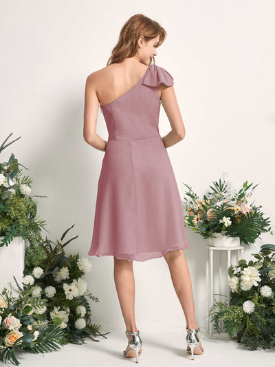 Carlyna Brenda A-Line Vintage Mauve Bridesmaid Dress Knee-Length Sleeveless One Shoulder Dress Back View #color_vintage-mauve