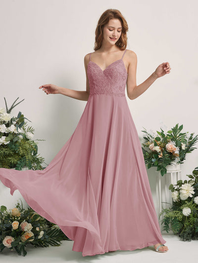 Carlyna Gail A-Line Vintage Mauve Beaded Bridesmaid Dress Maxi Sleeveless V-Neck Dress Front View #color_vintage-mauve