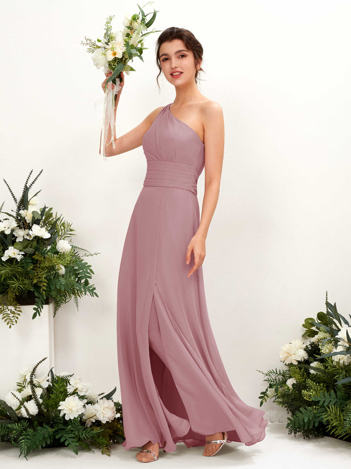 A-line One Shoulder Sleeveless Bridesmaid Dress - Vintage Mauve (81224701)