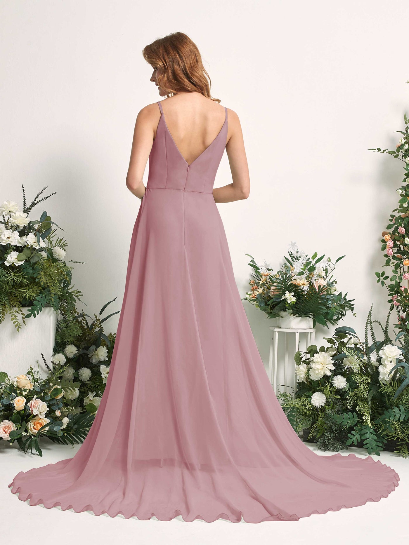Bridesmaid Dress A-line Chiffon Spaghetti-straps Full Length Sleeveless Wedding Party Dress - Vintage Mauve (81227701)#color_vintage-mauve