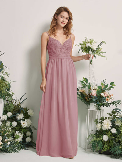Carlyna Alexandra A-Line Vintage Mauve Beaded Bridesmaid Dress Maxi Sleeveless V-Neck Dress Front View #color_vintage-mauve