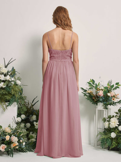 Carlyna Alexandra A-Line Vintage Mauve Beaded Bridesmaid Dress Maxi Sleeveless V-Neck Dress Back View #color_vintage-mauve
