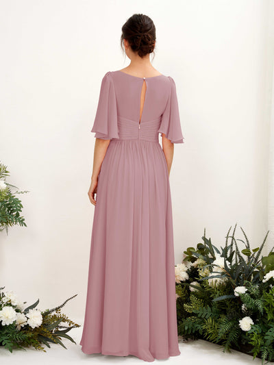 Carlyna Odette A-Line Vintage Mauve Bridesmaid Dress Maxi Short Sleeve V-Neck Dress #color_vintage-mauve