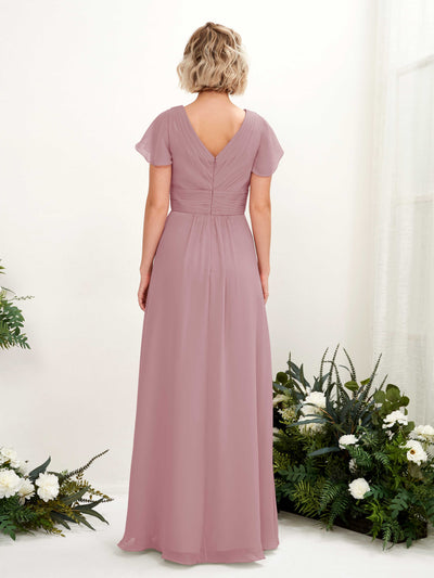 Carlyna Tolly A-Line Vintage Mauve Bridesmaid Dress Maxi Cap Sleeve V-Neck Dress #color_vintage-mauve